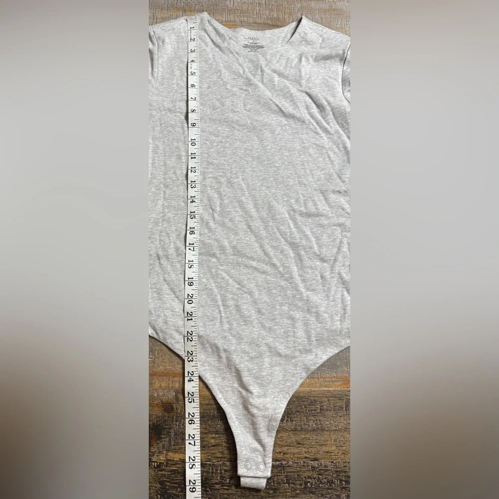 nuuds Heather Gray crewneck cotton stretch Long Sleeve Bodysuit - Picture 5 of 5
